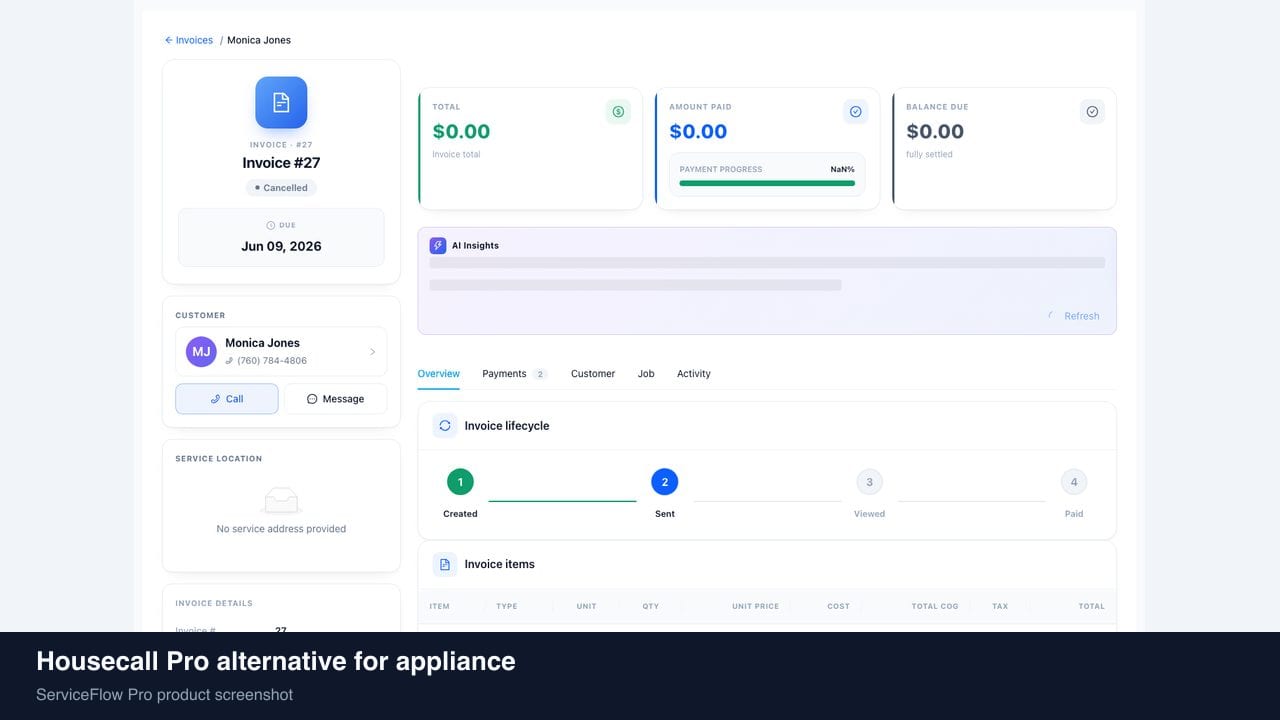 Housecall Pro alternative for appliance in ServiceFlow Pro — owners comparing field service software options for Appliance Repair