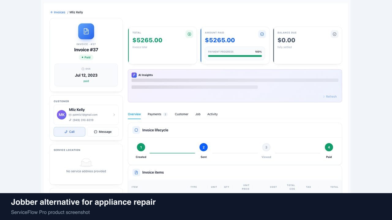Jobber alternative for appliance repair in ServiceFlow Pro — owners comparing field service software options for Appliance Repair