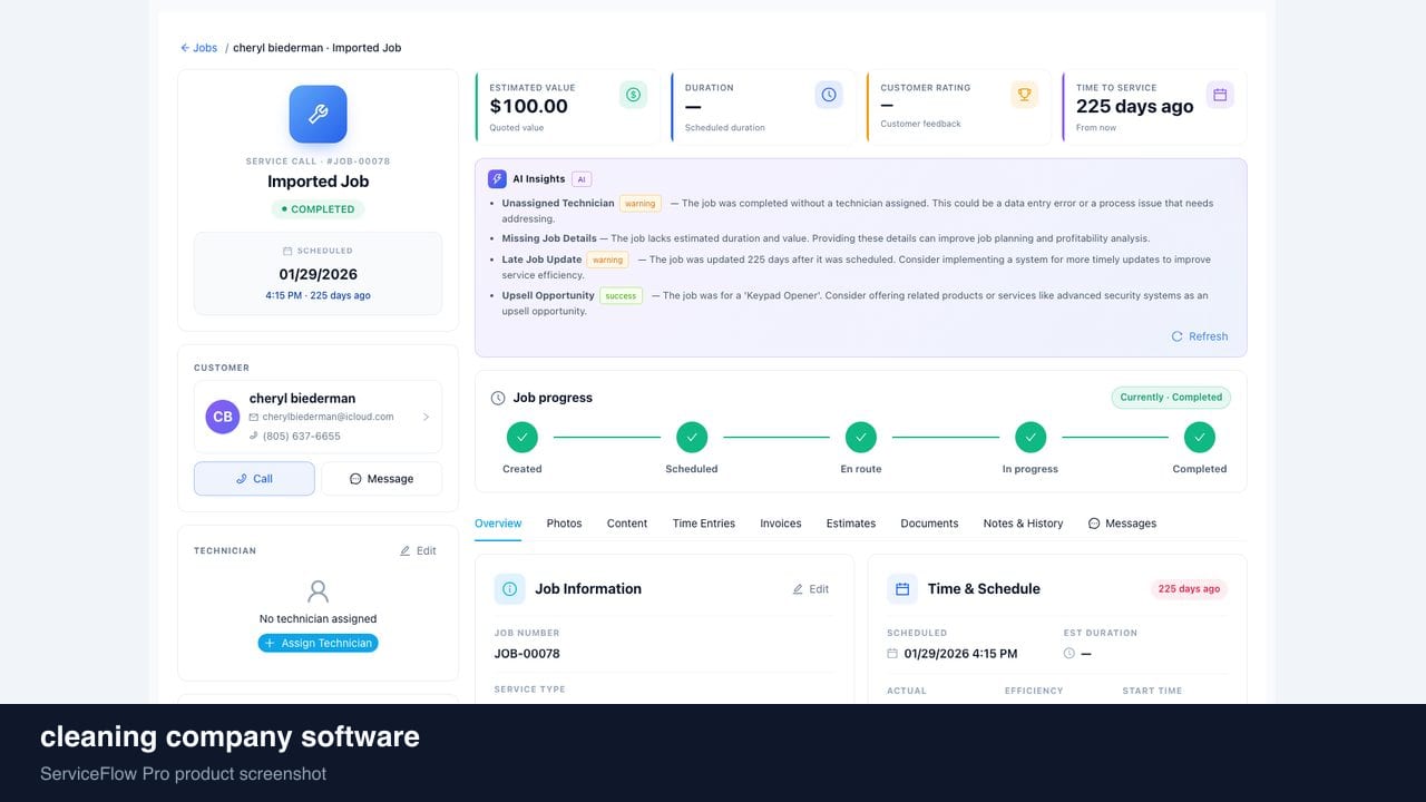 cleaning company software in ServiceFlow Pro — a dispatcher at a live job board for Cleaning Services