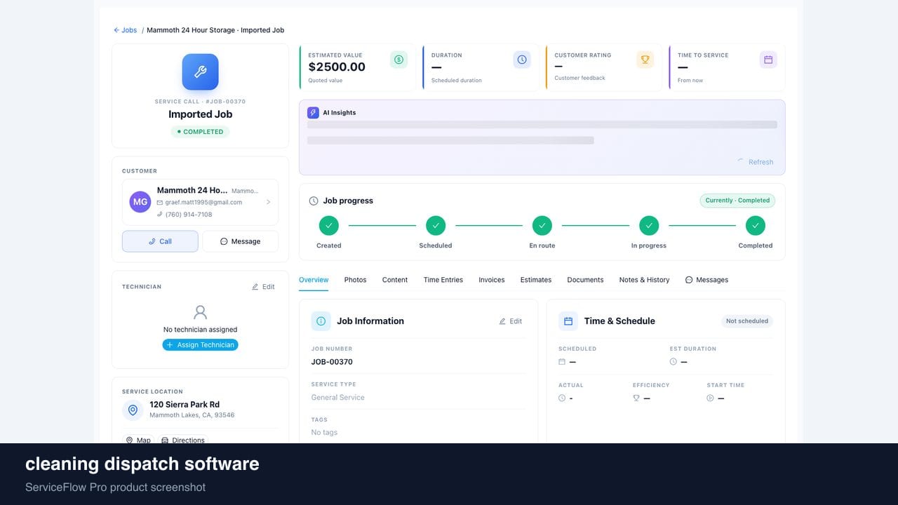cleaning dispatch software in ServiceFlow Pro — a dispatcher at a live job board for Cleaning Services