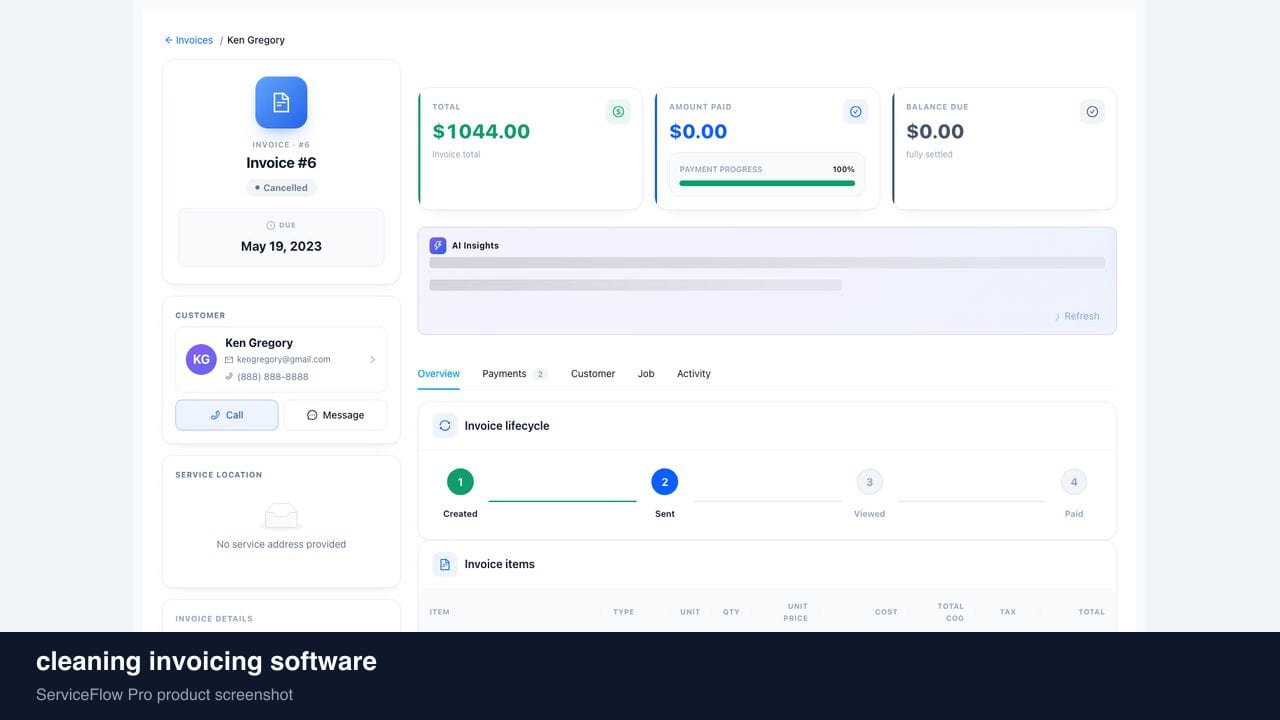 cleaning invoicing software in ServiceFlow Pro — collecting payment on a tablet at the door for Cleaning Services