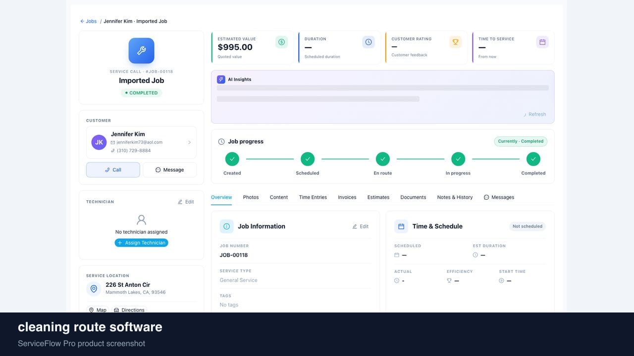 cleaning route software in ServiceFlow Pro — a dispatcher at a live job board for Cleaning Services