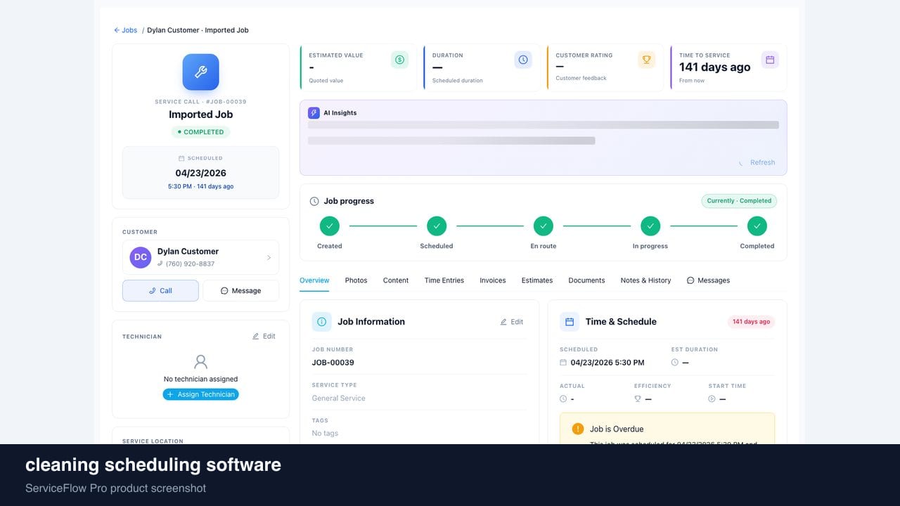 cleaning scheduling software in ServiceFlow Pro — a dispatcher at a live job board for Cleaning Services