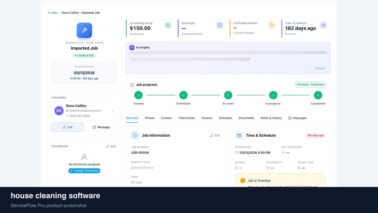 house cleaning software in ServiceFlow Pro — a dispatcher at a live job board for Cleaning Services