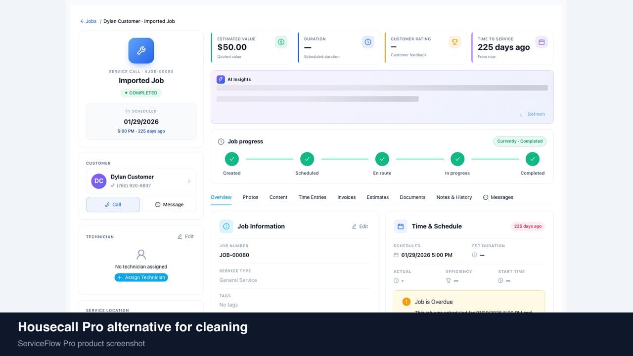 Housecall Pro alternative for cleaning in ServiceFlow Pro — owners comparing field service software options for Cleaning Services