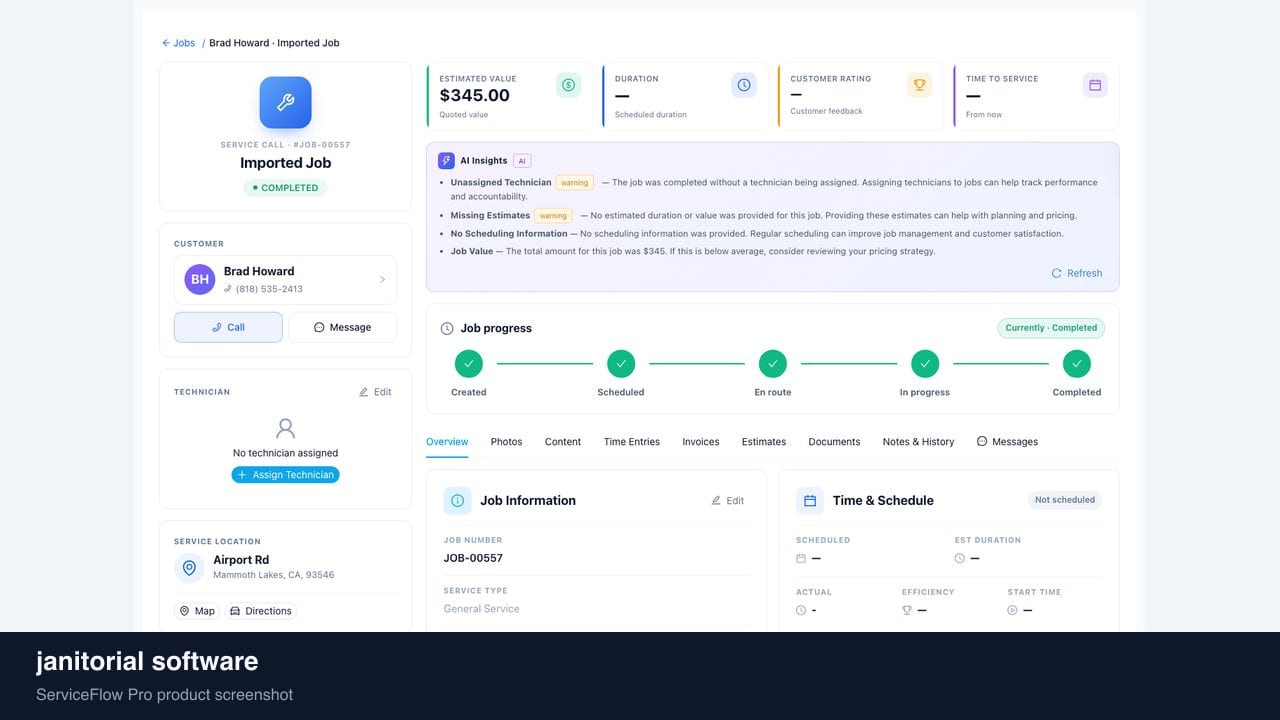 janitorial software in ServiceFlow Pro — a dispatcher at a live job board for Cleaning Services
