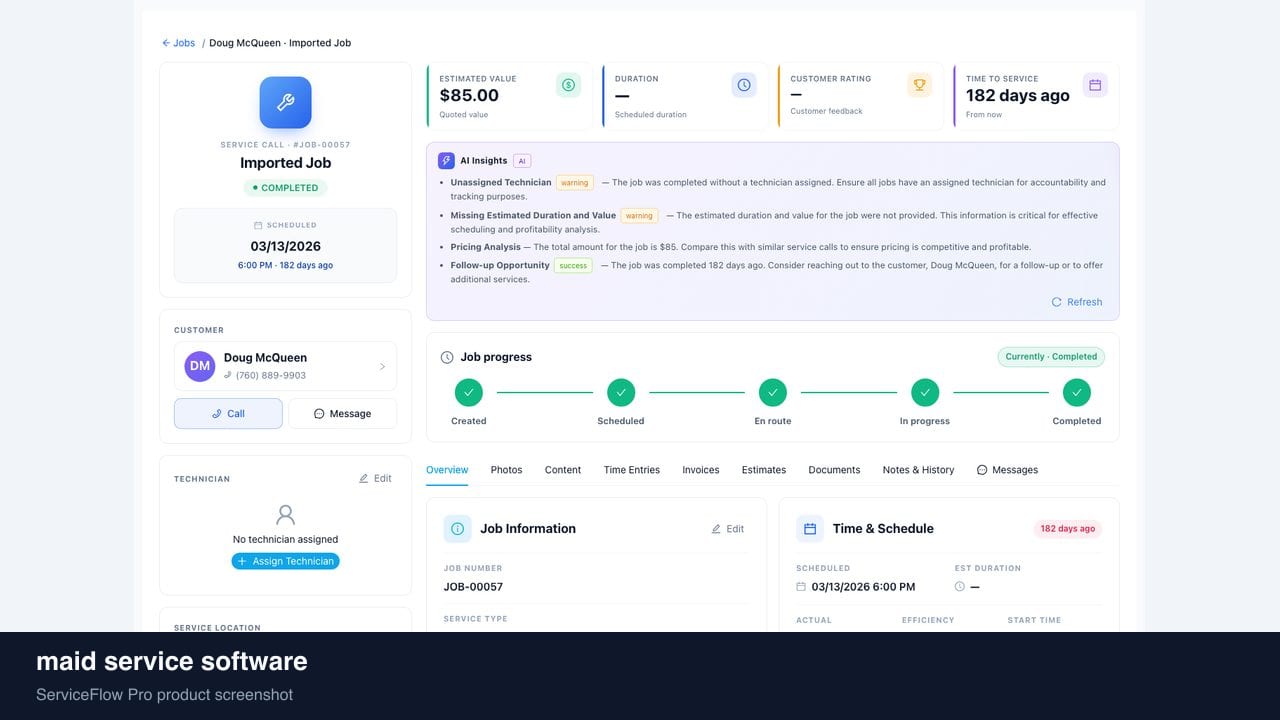maid service software in ServiceFlow Pro — a dispatcher at a live job board for Cleaning Services
