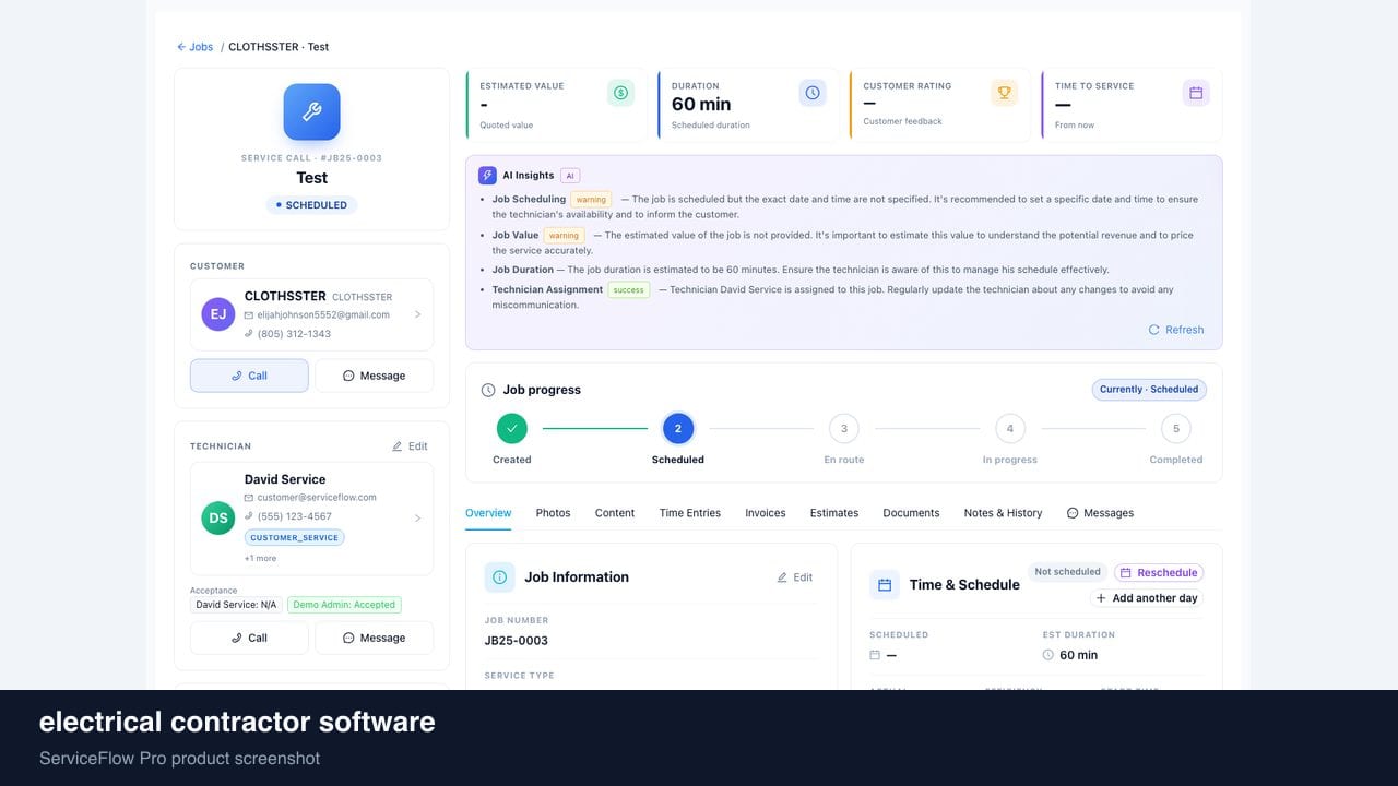 electrical contractor software in ServiceFlow Pro — a dispatcher at a live job board for Electrical Services