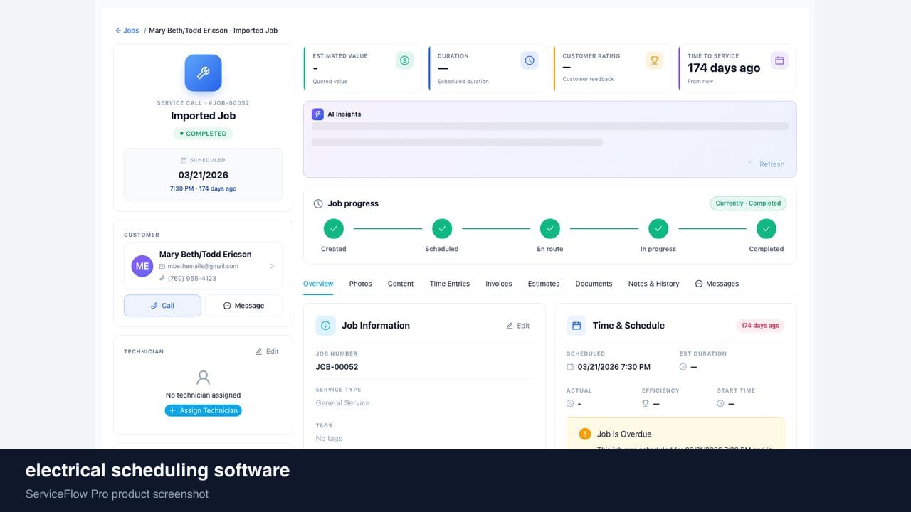 electrical scheduling software in ServiceFlow Pro — a dispatcher at a live job board for Electrical Services