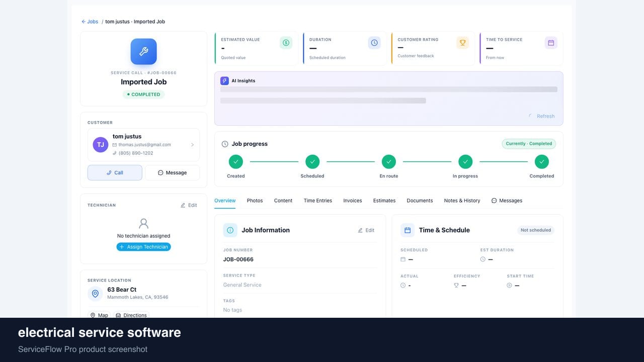 electrical service software in ServiceFlow Pro — a dispatcher at a live job board for Electrical Services