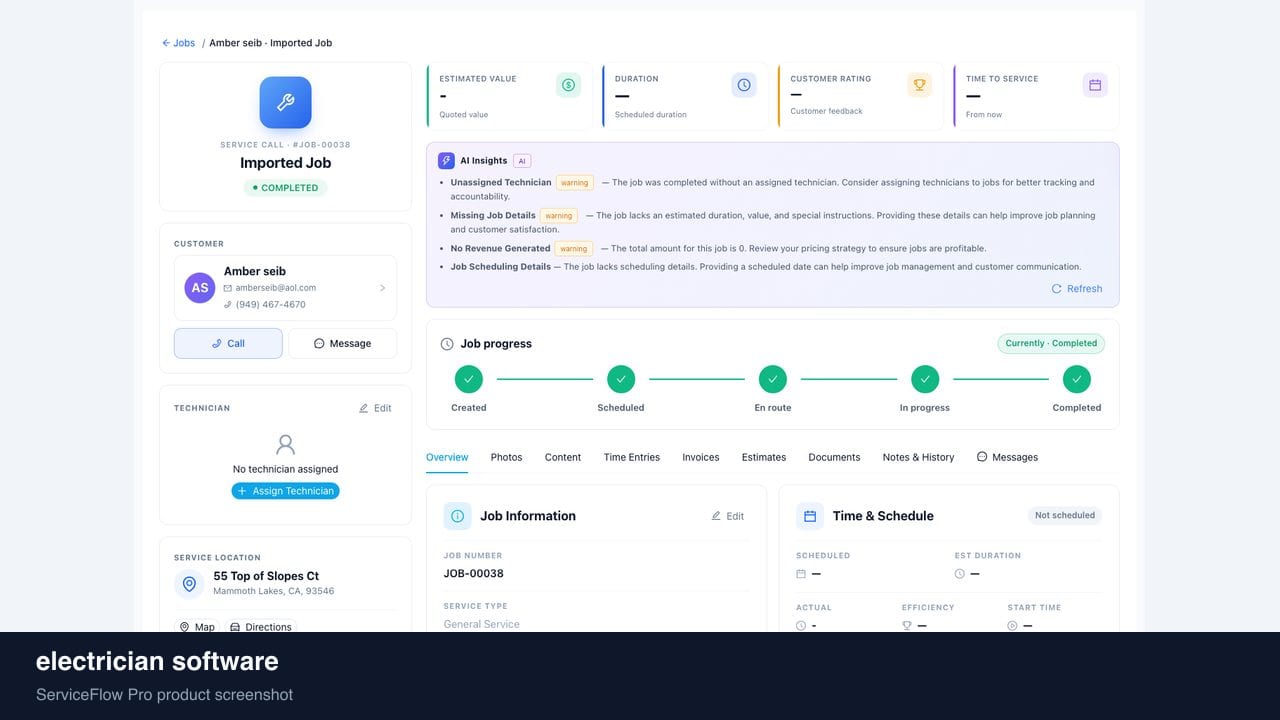 electrician software in ServiceFlow Pro — a dispatcher at a live job board for Electrical Services