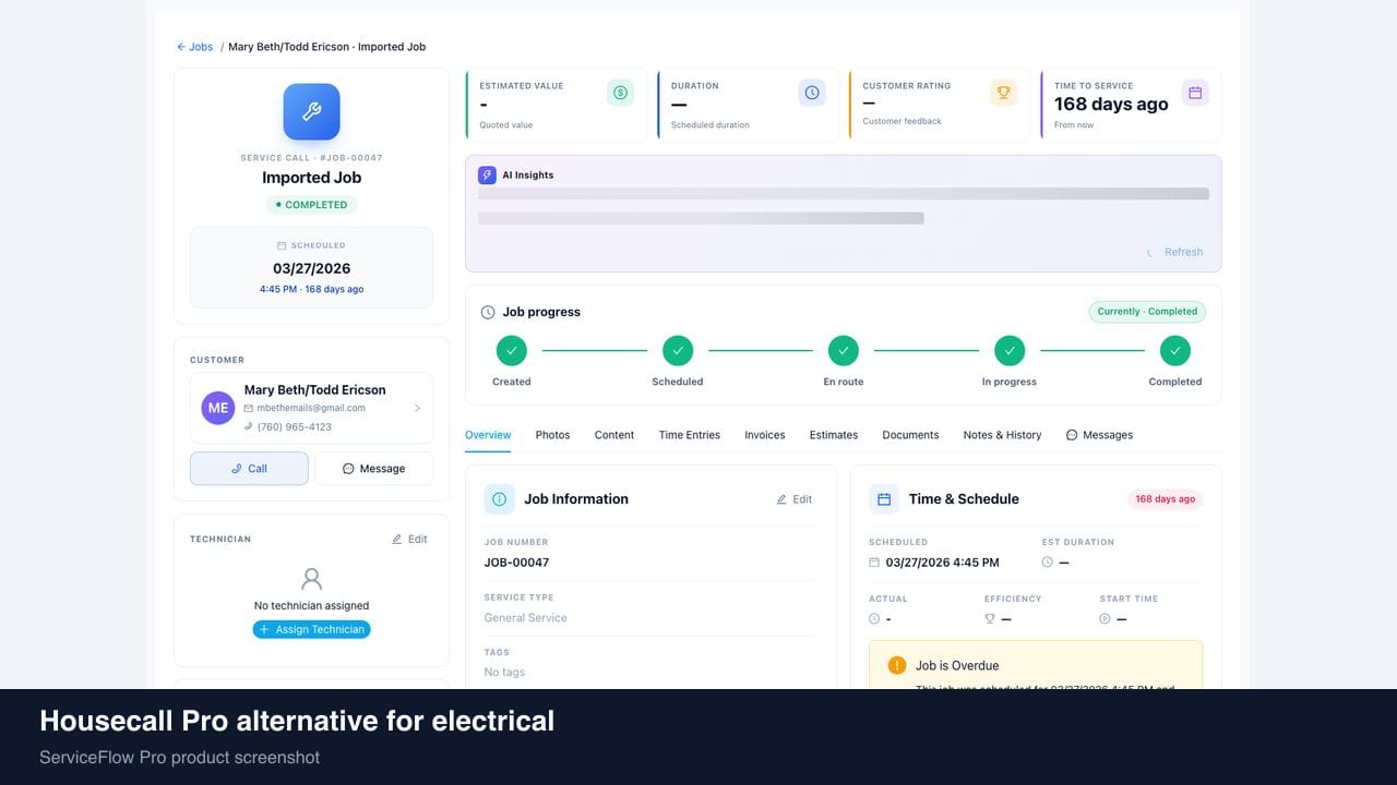 Housecall Pro alternative for electrical in ServiceFlow Pro — owners comparing field service software options for Electrical Services
