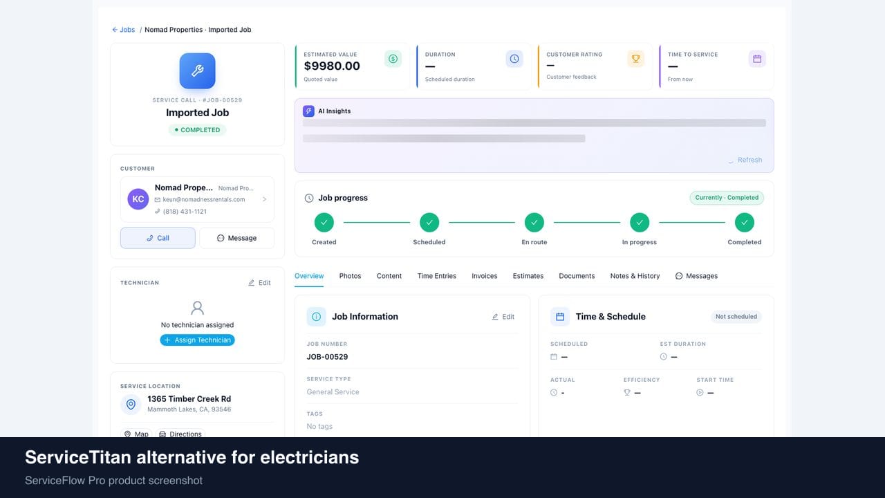 ServiceTitan alternative for electricians in ServiceFlow Pro — owners comparing field service software options for Electrical Services