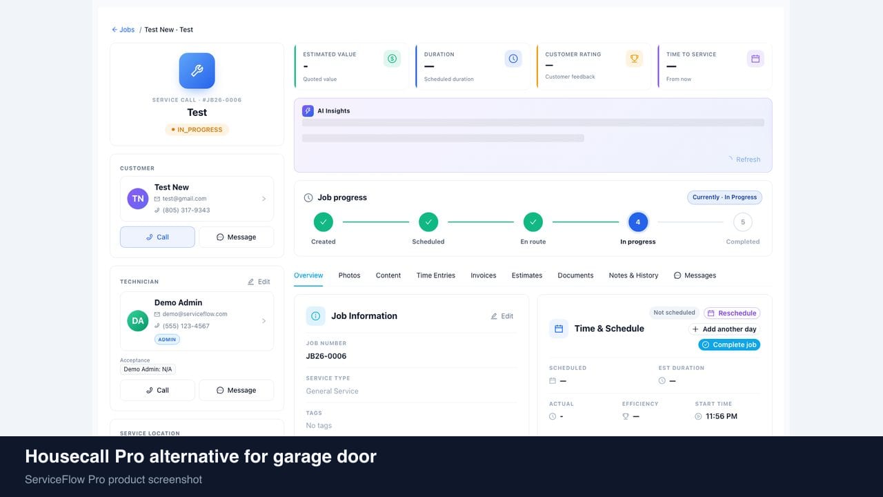 Housecall Pro alternative for garage door in ServiceFlow Pro — owners comparing field service software options for Garage Door Services