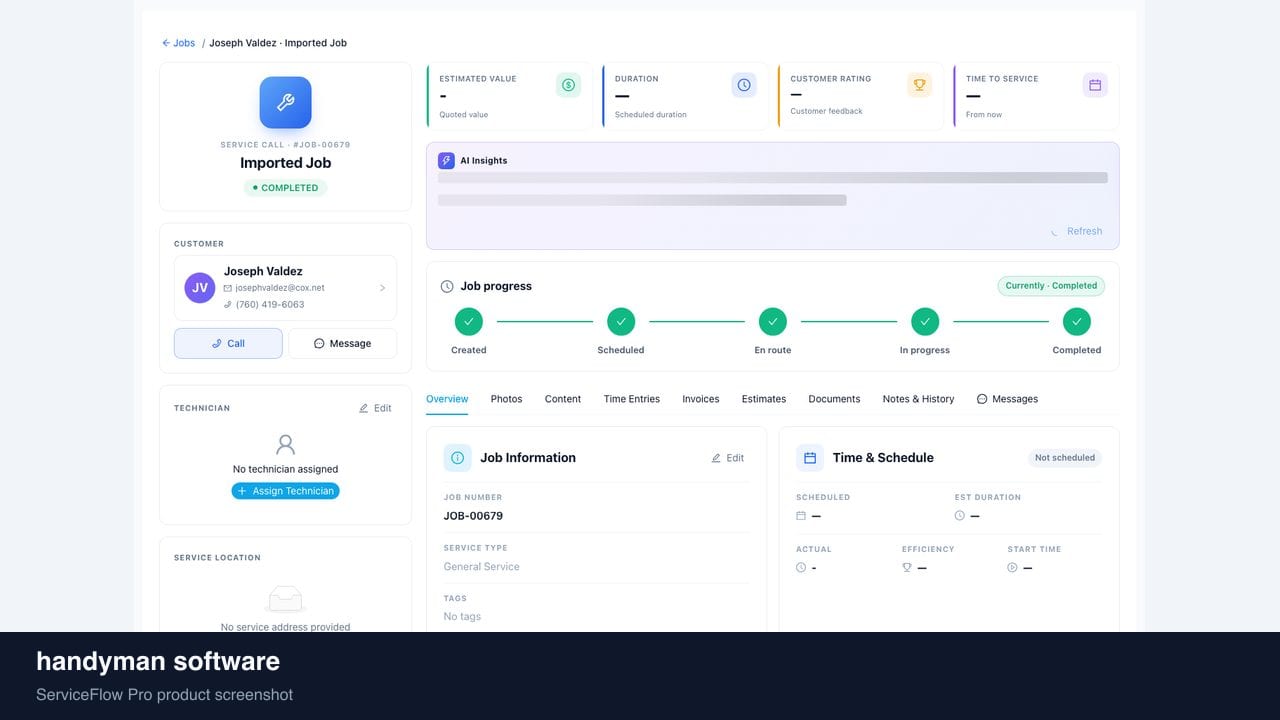 handyman software in ServiceFlow Pro — a dispatcher at a live job board for Handyman Services