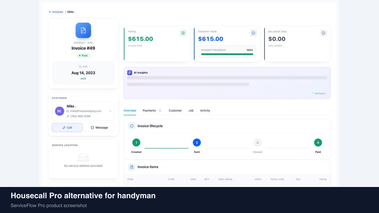 Housecall Pro alternative for handyman in ServiceFlow Pro — owners comparing field service software options for Handyman Services