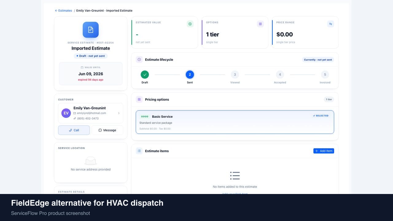 FieldEdge alternative for HVAC dispatch in ServiceFlow Pro — owners comparing field service software options for HVAC Dispatch