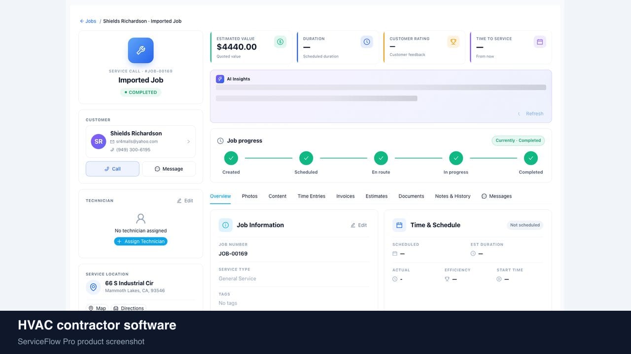 HVAC contractor software in ServiceFlow Pro — a dispatcher at a live job board for HVAC Services