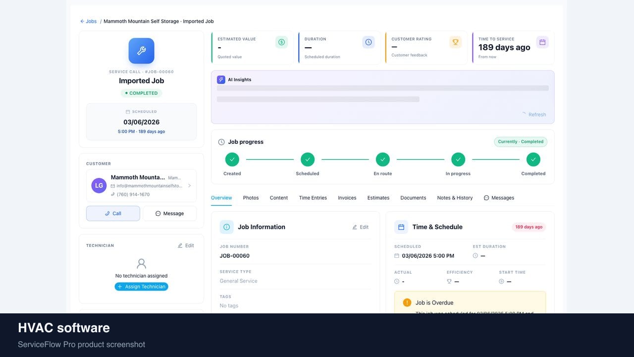 HVAC software in ServiceFlow Pro — a dispatcher at a live job board for HVAC Services