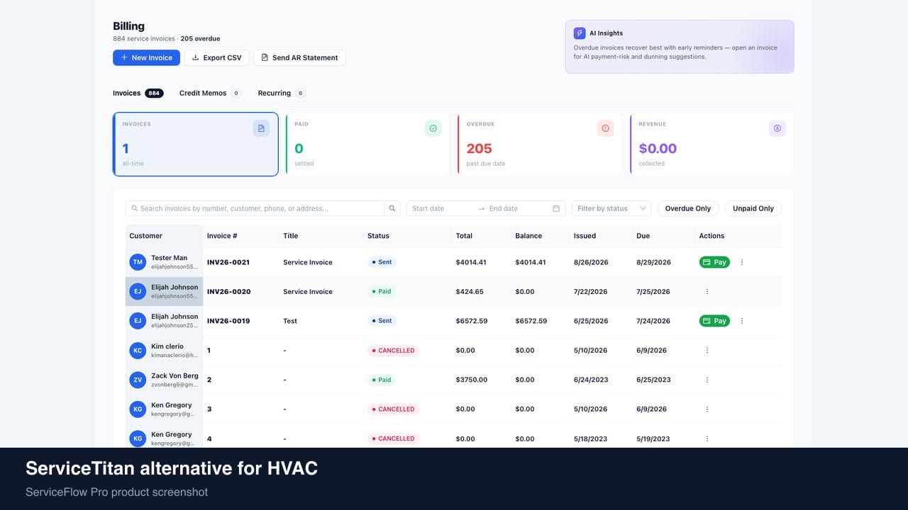 ServiceTitan alternative for HVAC in ServiceFlow Pro — owners comparing field service software options for HVAC Services