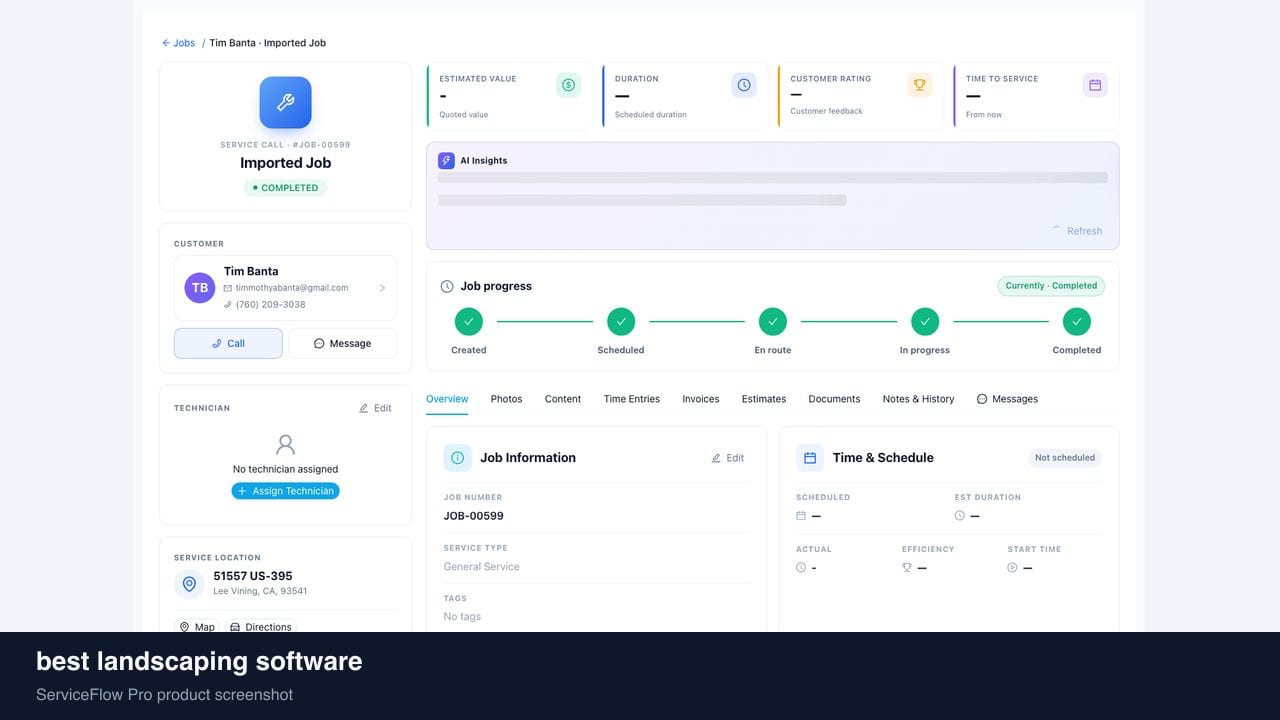 best landscaping software in ServiceFlow Pro — an ops manager reviewing job analytics for Landscaping & Lawn Care