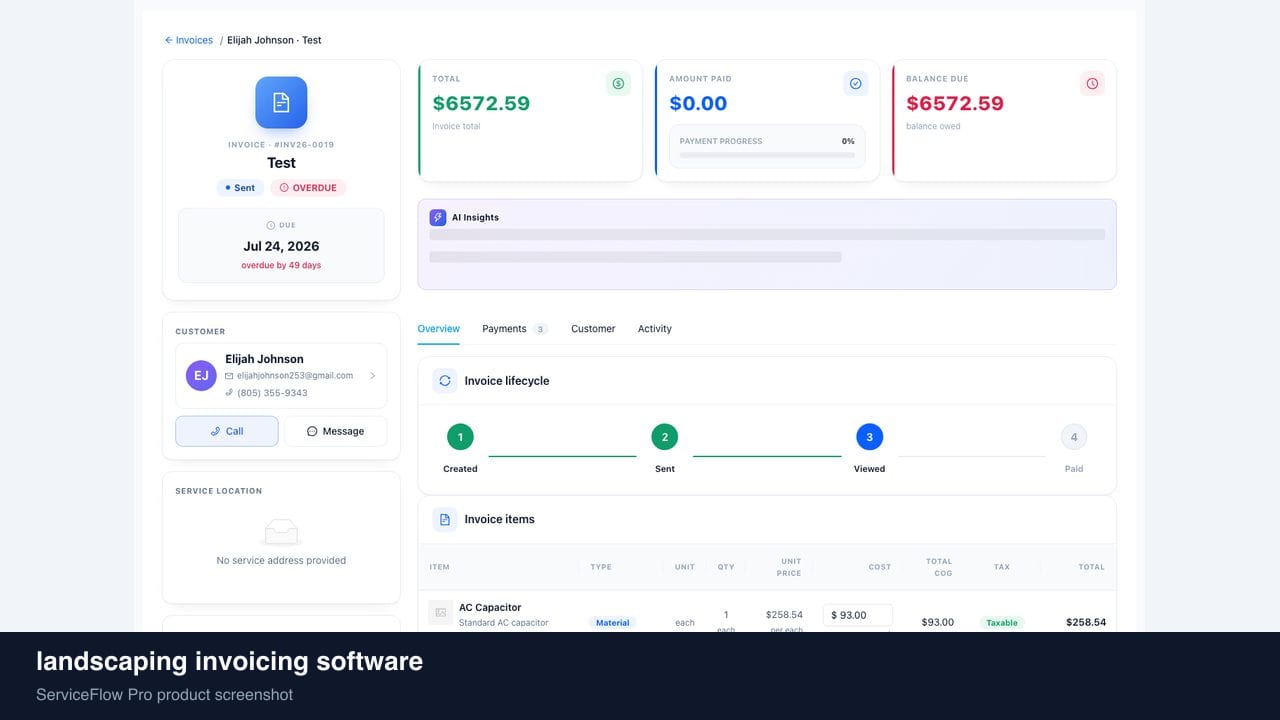 landscaping invoicing software in ServiceFlow Pro — collecting payment on a tablet at the door for Landscaping & Lawn Care