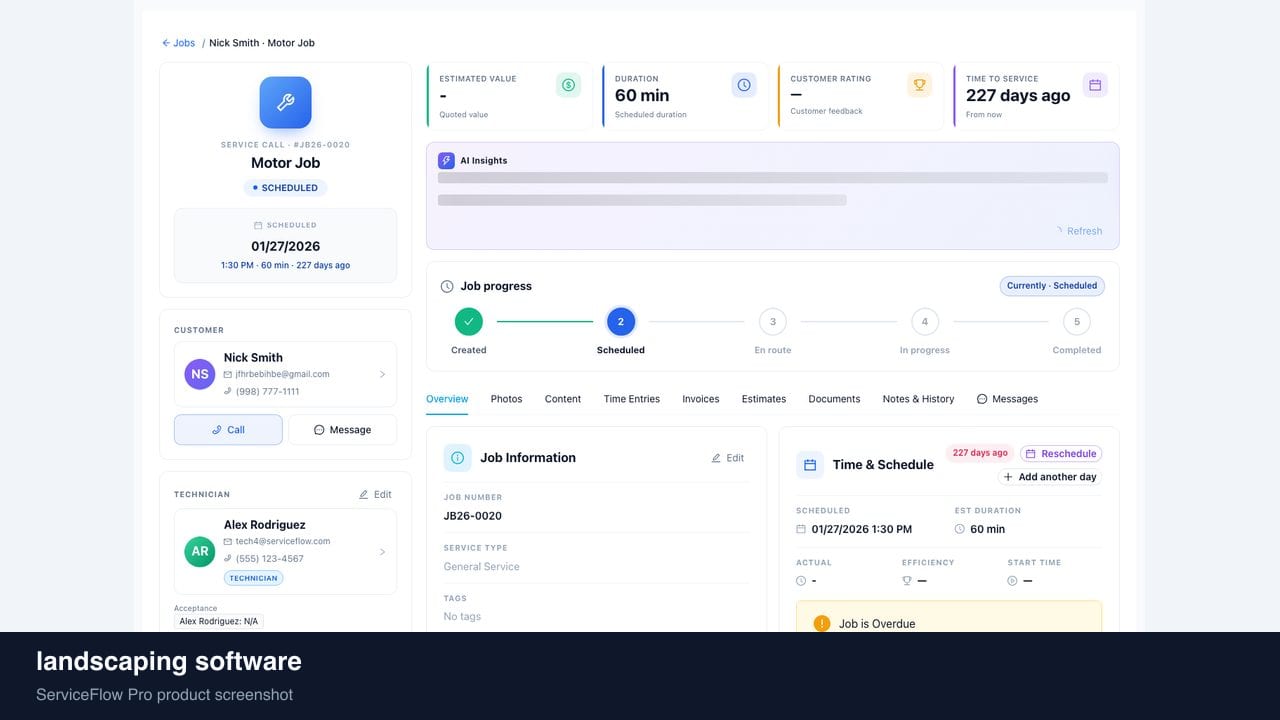 landscaping software in ServiceFlow Pro — a dispatcher at a live job board for Landscaping & Lawn Care