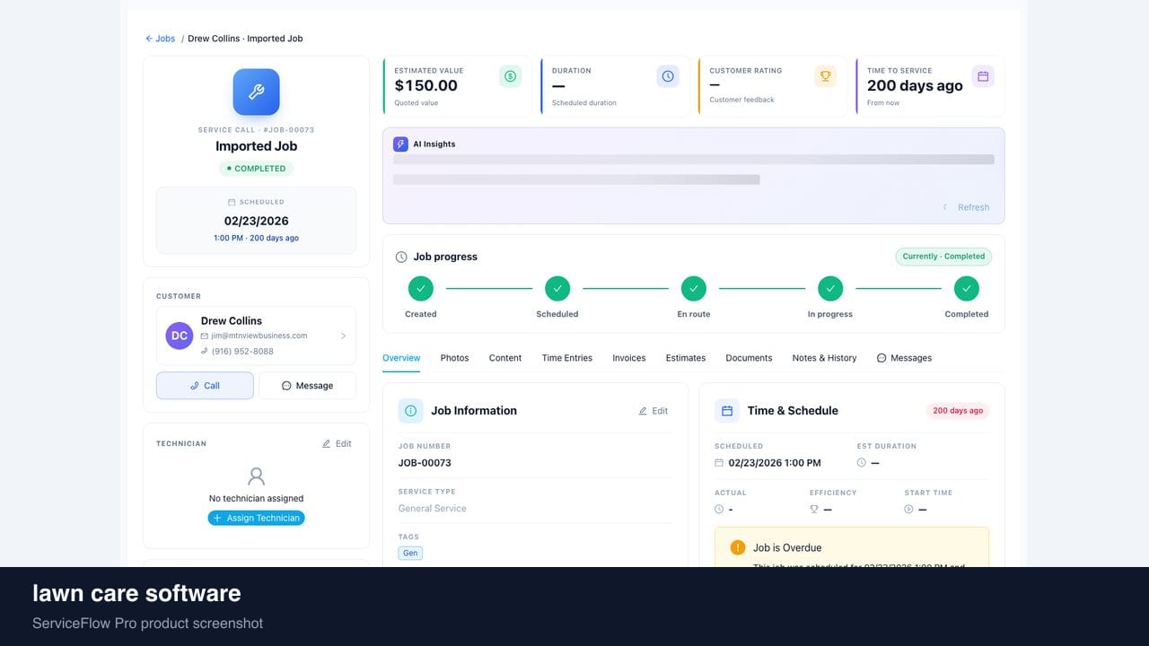 lawn care software in ServiceFlow Pro — a dispatcher at a live job board for Landscaping & Lawn Care