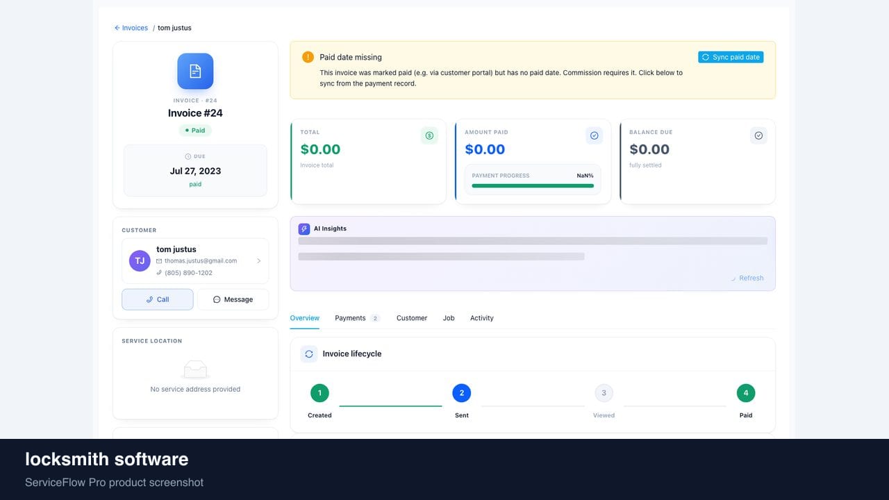 locksmith software in ServiceFlow Pro — a dispatcher at a live job board for Locksmith Services