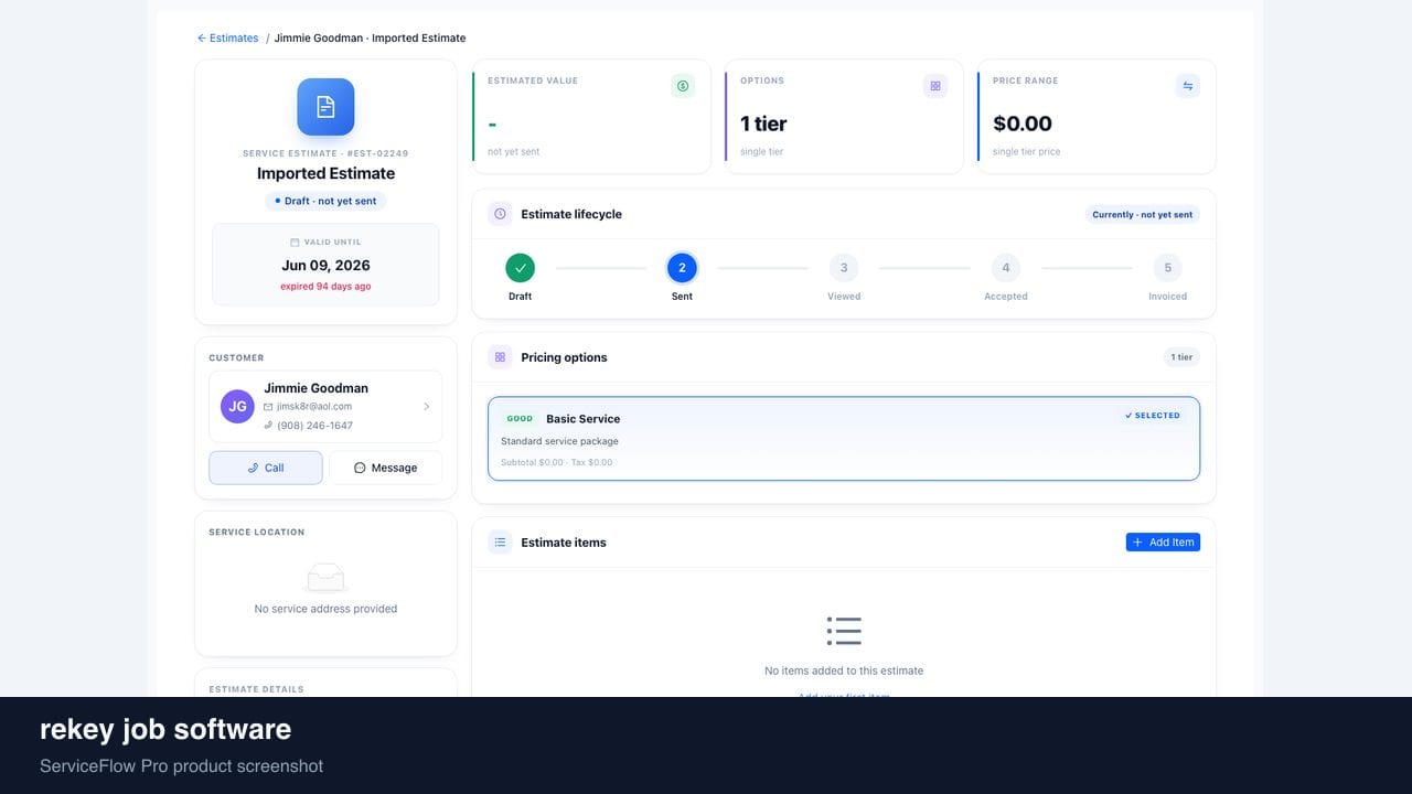 rekey job software in ServiceFlow Pro — a weekly route calendar on a van dashboard for Locksmith Services