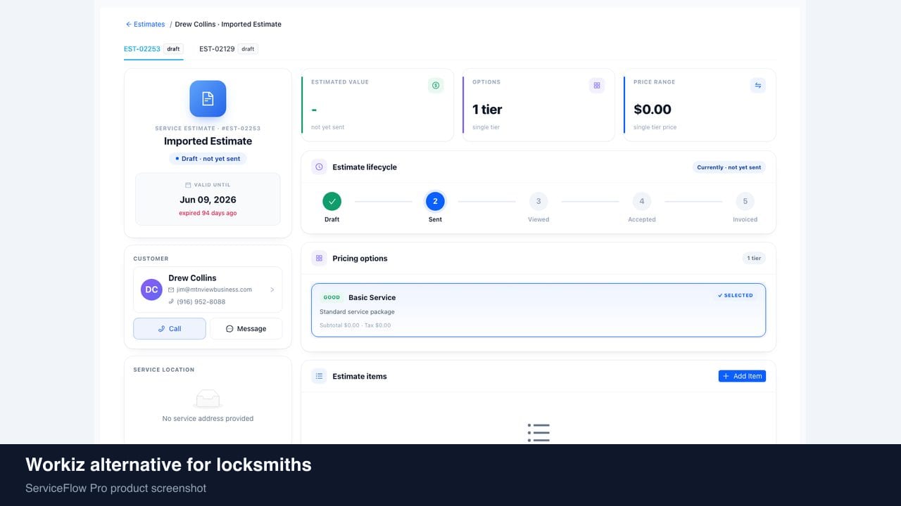Workiz alternative for locksmiths in ServiceFlow Pro — owners comparing field service software options for Locksmith Services