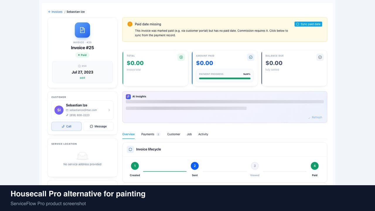 Housecall Pro alternative for painting in ServiceFlow Pro — owners comparing field service software options for Painting Services