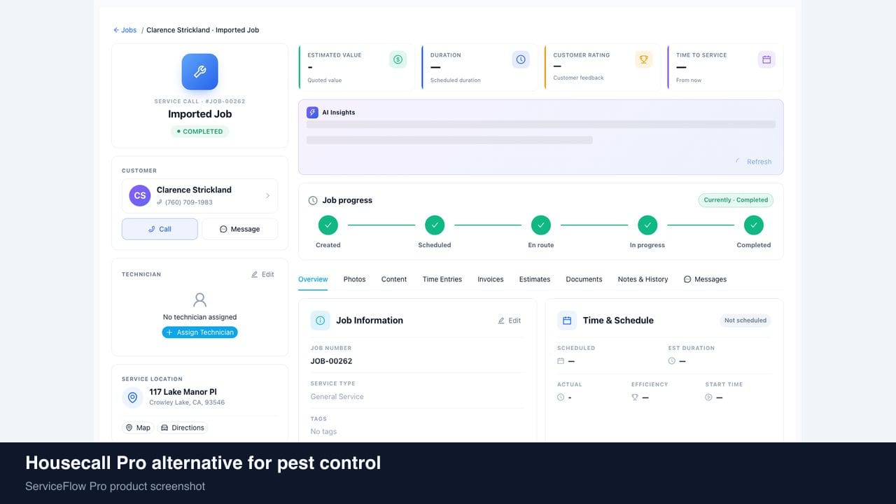 Housecall Pro alternative for pest control in ServiceFlow Pro — owners comparing field service software options for Pest Control Services