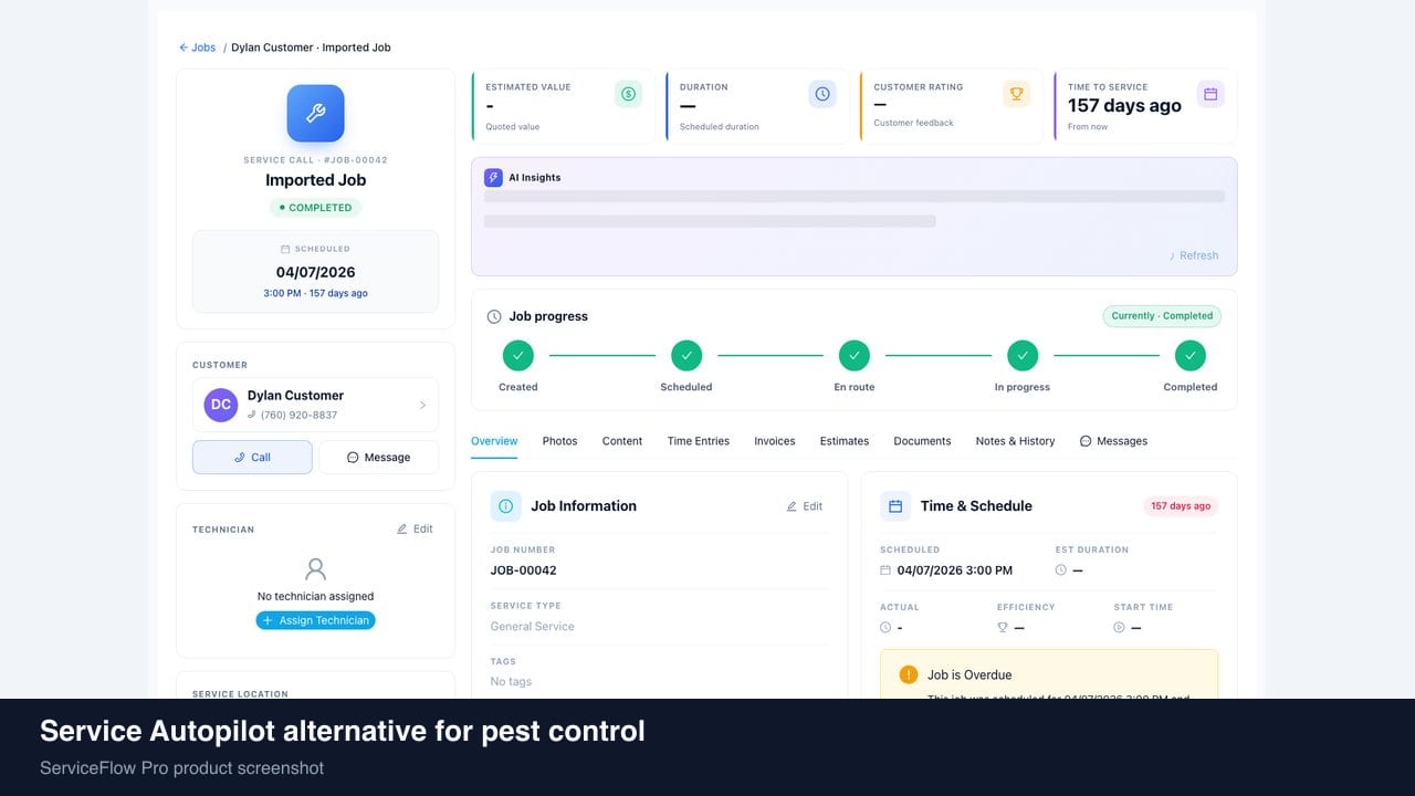 Service Autopilot alternative for pest control in ServiceFlow Pro — owners comparing field service software options for Pest Control Services