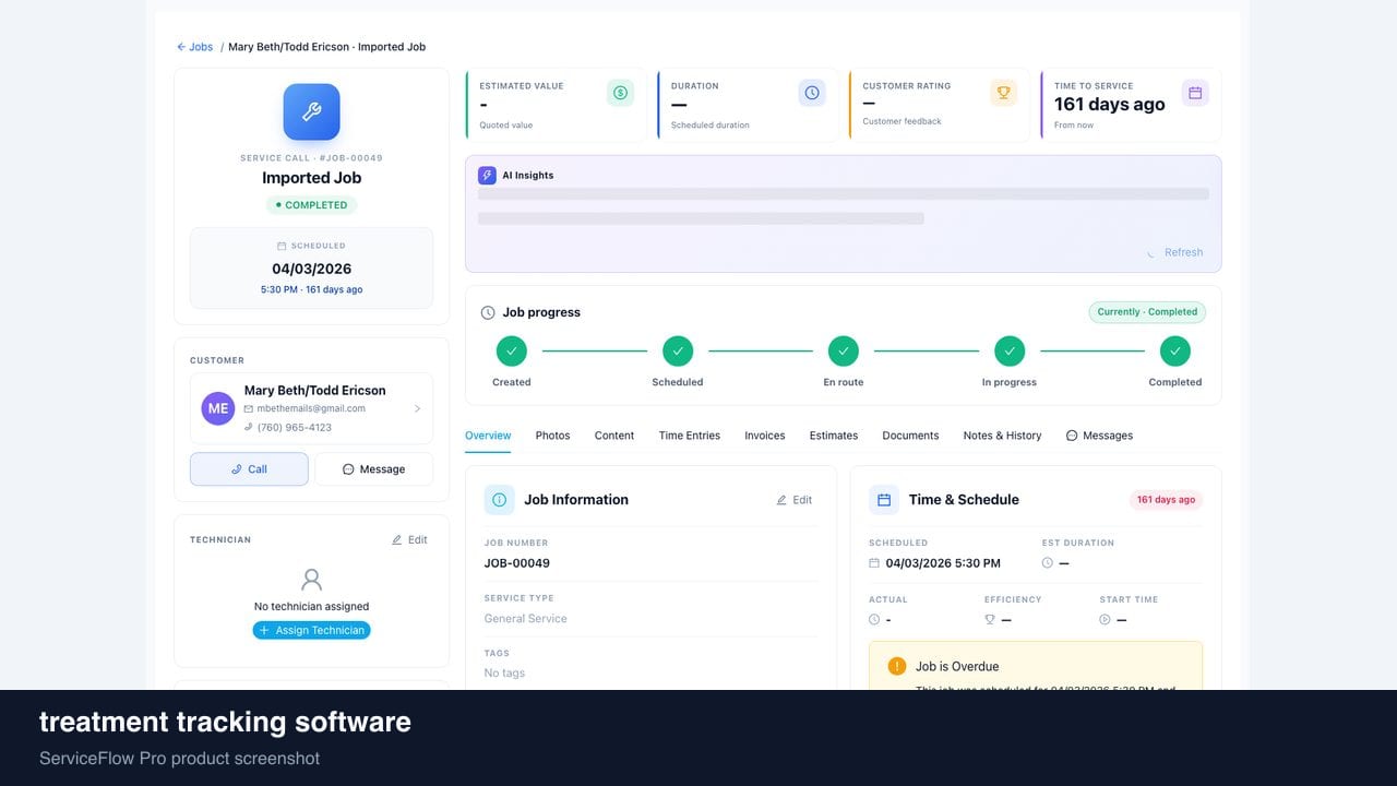 treatment tracking software in ServiceFlow Pro — a dispatcher at a live job board for Pest Control Services