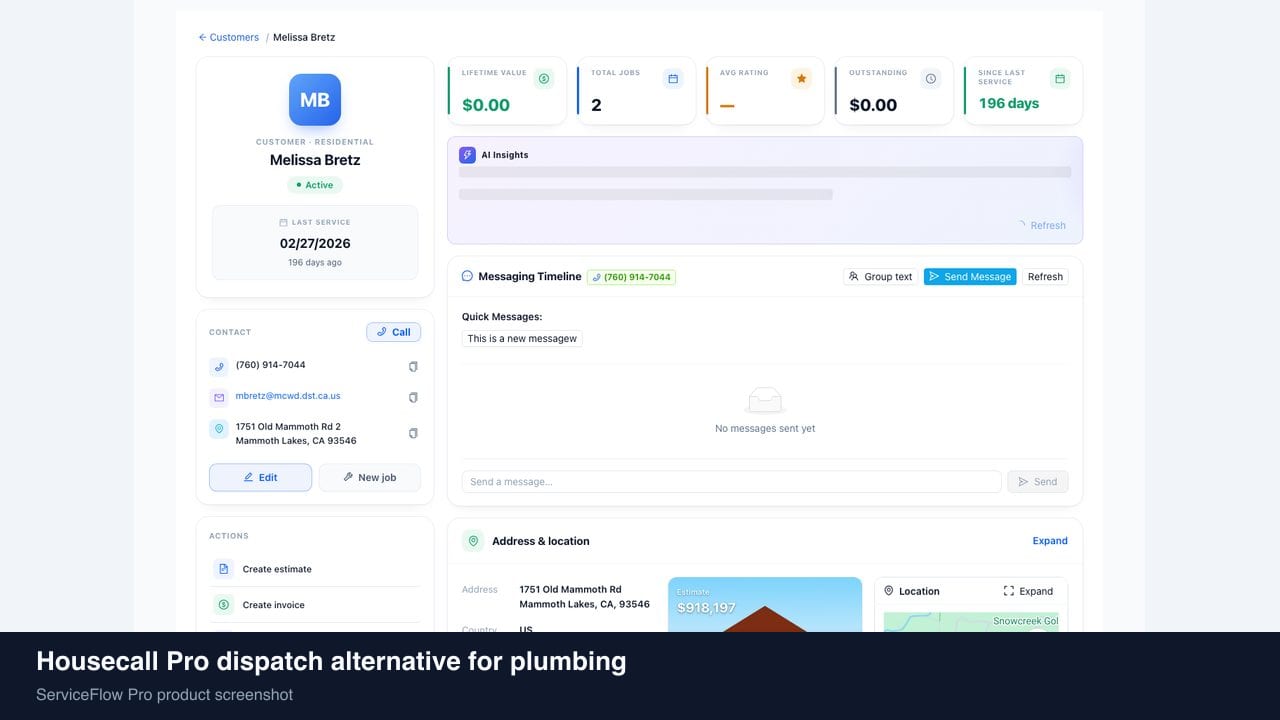Housecall Pro dispatch alternative for plumbing in ServiceFlow Pro — owners comparing field service software options for Plumbing Dispatch