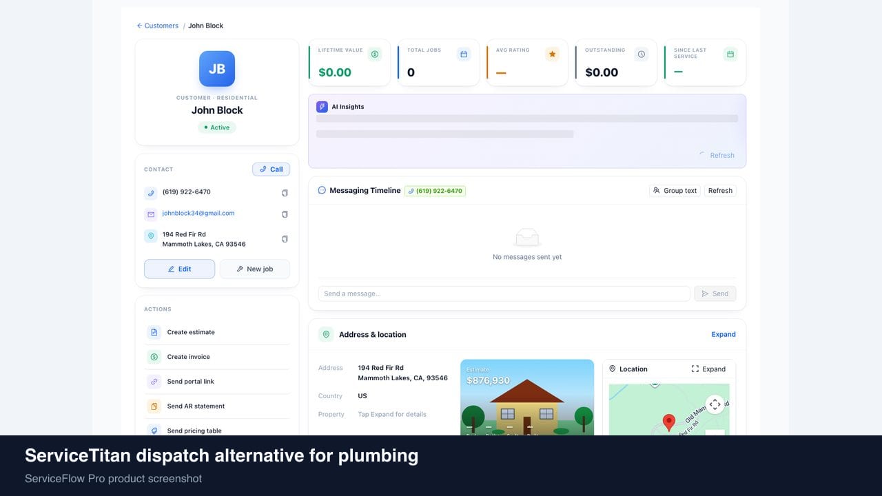 ServiceTitan dispatch alternative for plumbing in ServiceFlow Pro — owners comparing field service software options for Plumbing Dispatch