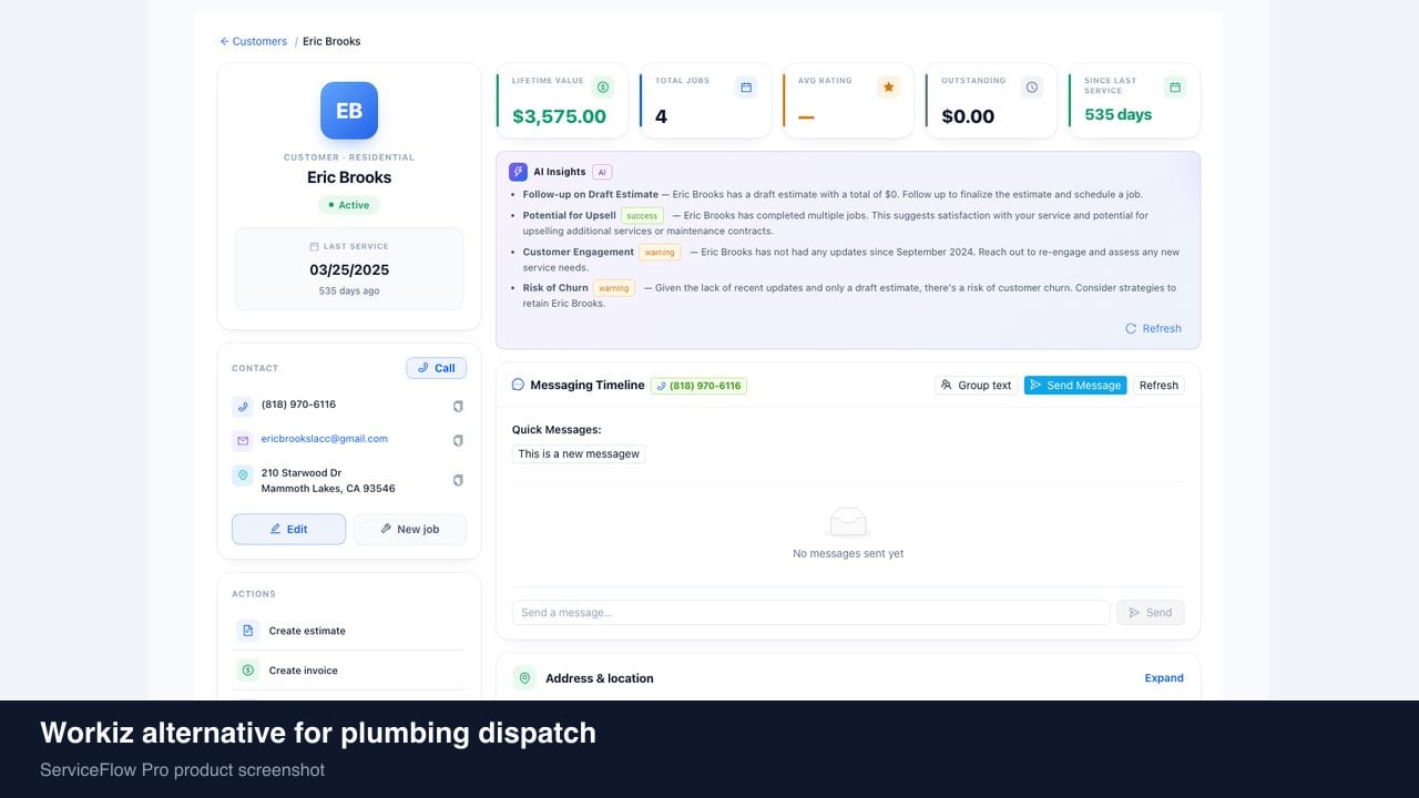 Workiz alternative for plumbing dispatch in ServiceFlow Pro — owners comparing field service software options for Plumbing Dispatch