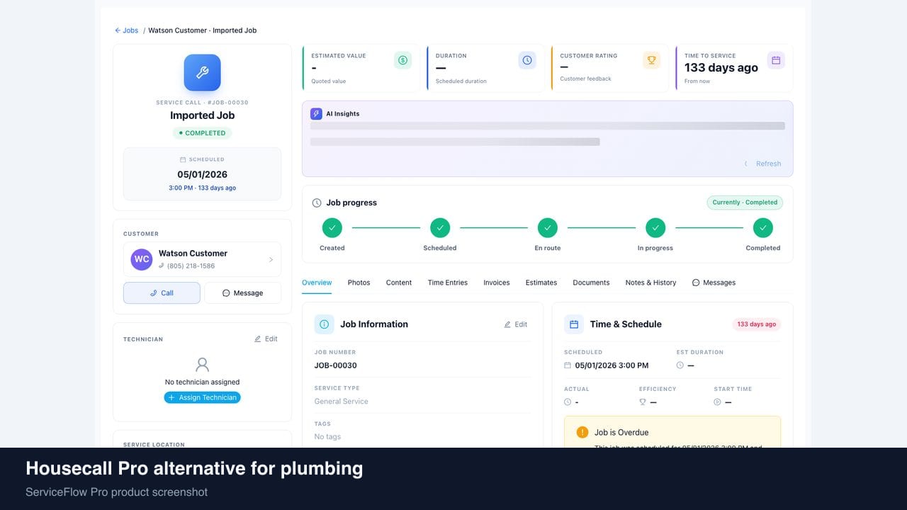 Housecall Pro alternative for plumbing in ServiceFlow Pro — owners comparing field service software options for Plumbing Services