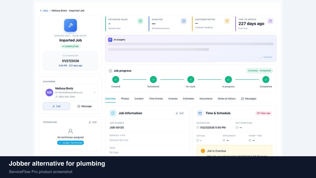 Jobber alternative for plumbing in ServiceFlow Pro — owners comparing field service software options for Plumbing Services