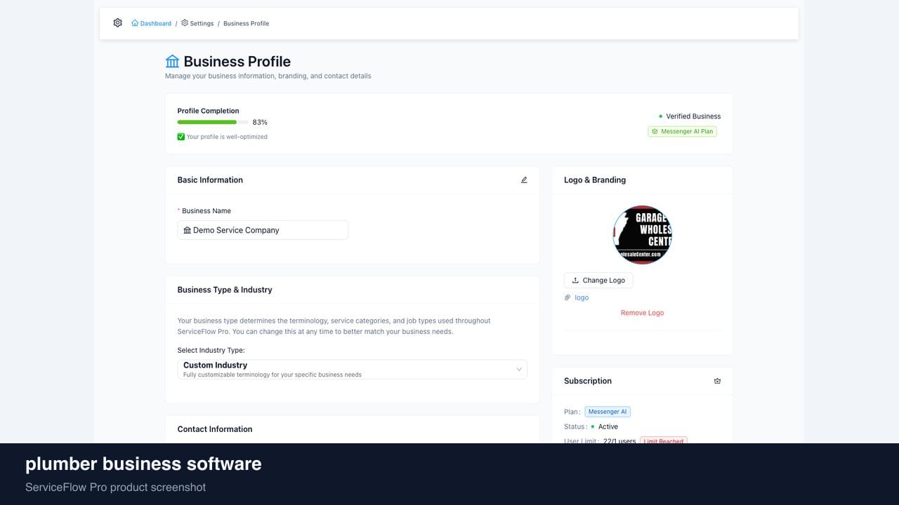 plumber business software in ServiceFlow Pro — an ops manager reviewing job analytics for Plumbing Services