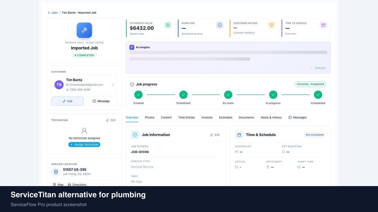 ServiceTitan alternative for plumbing in ServiceFlow Pro — owners comparing field service software options for Plumbing Services