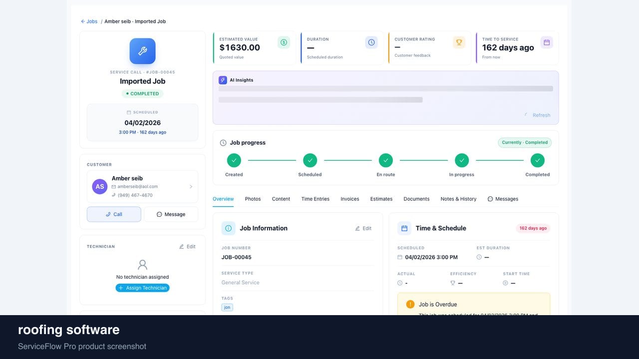 roofing software in ServiceFlow Pro — a dispatcher at a live job board for Roofing Services